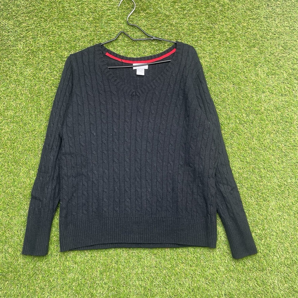 J.C. Penny Wool Blend Sweater Womens 3XL XXXL Black Cardigan Cable Knit Modern